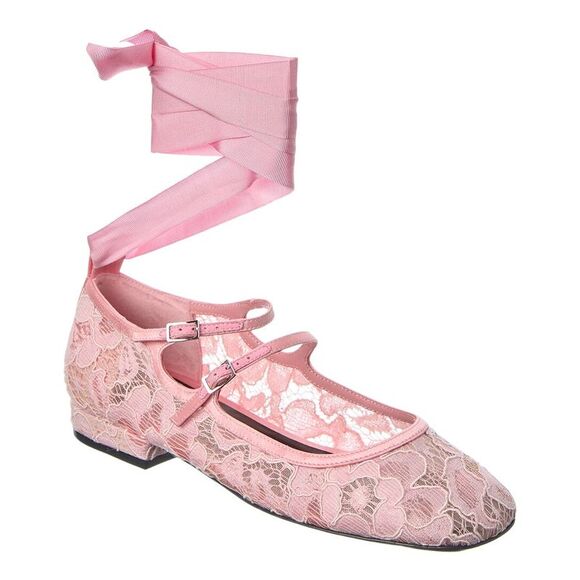 Sergio Rossi Shoes - Sergio Rossi Lace & Satin Flat, Pink